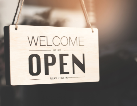 Open sign on storefront